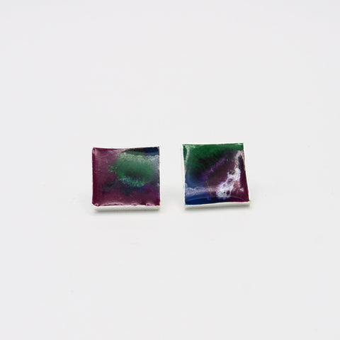 Marbled Green-Silver Studs Earrings