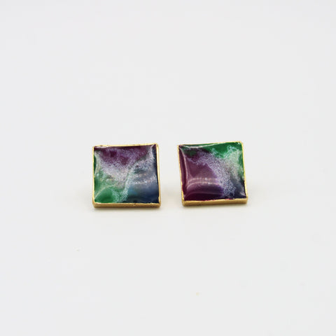 Marbled Green-Golden Studs Earrings