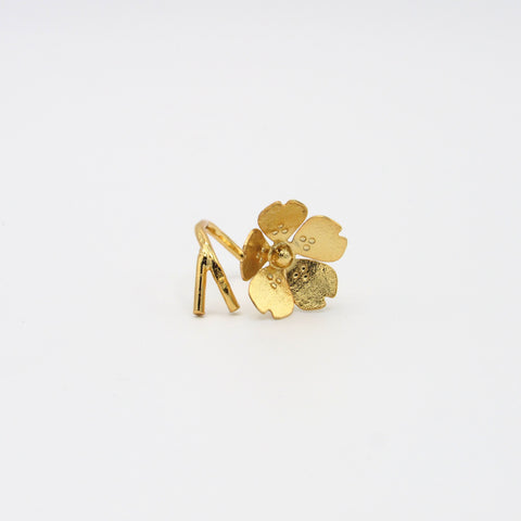 Golden Flower And Stem Ring