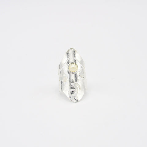 Silver-Tone Pearl Geometric  Ring