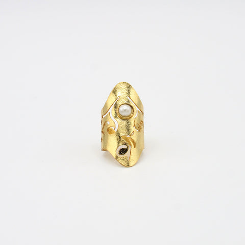 Golden Pearl Geometric  Ring