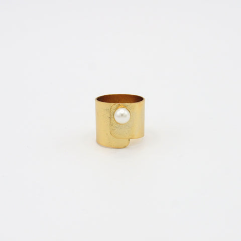 Golden Pearl Rectangle  Ring