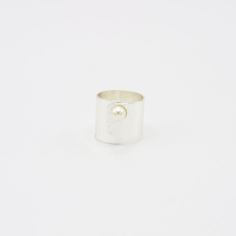 Silver-Tone Pearl Rectangle  Ring