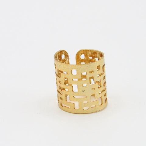 Golden Openwork Plaid Ring