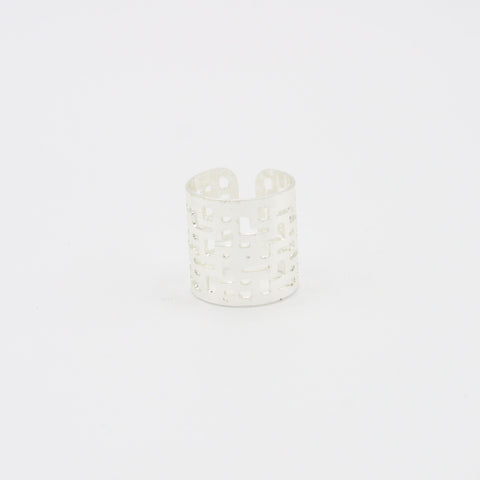 Silver-Tone Plaid Openwork Ring