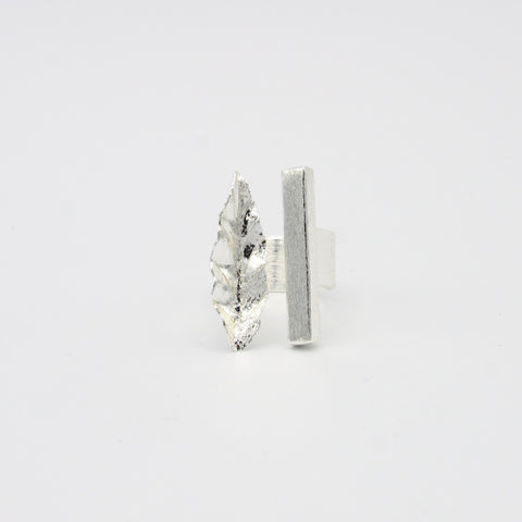 Rectangle & Leaf Silver-Tone Ring