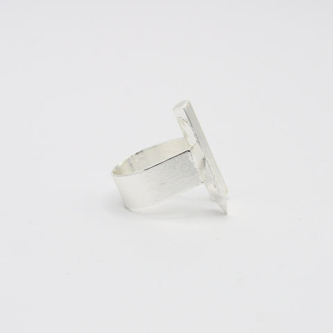 Rectangle & Leaf Silver-Tone Ring