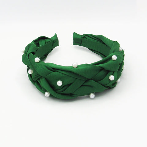 Pearl Headband Woven Braid Green