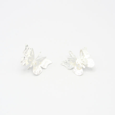 Double Butterfly Silver-Tone Drop Earrings