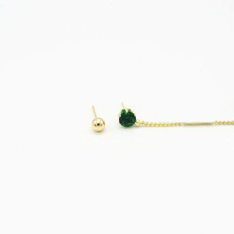 Green Crystal Studs Earrings +  Ear Cuff Golden