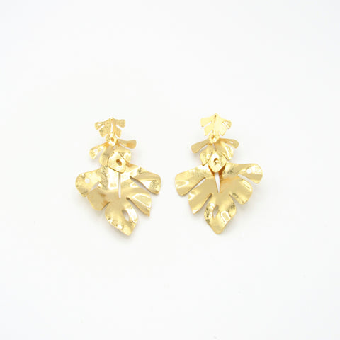 Triple Palm Leaf Golden Earrings