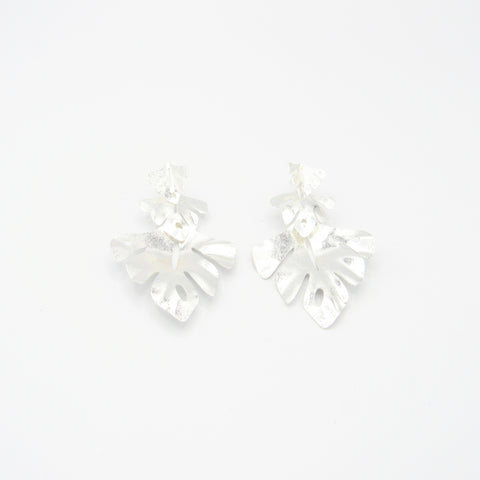 Triple Palm Leaf Silver-Tone Earrings