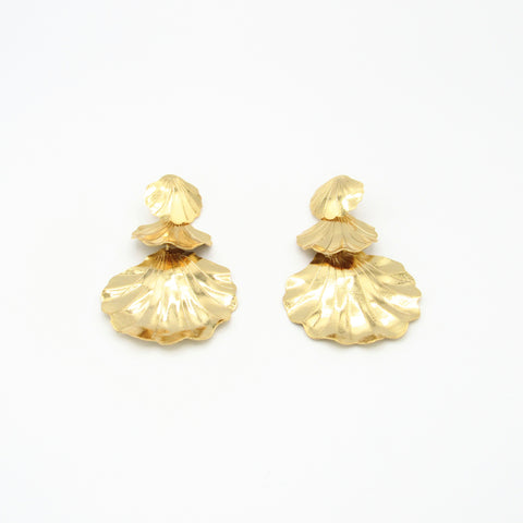 Triple Shells Golden Earrings