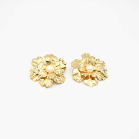 Flower Pearl Golden Studs Earrings