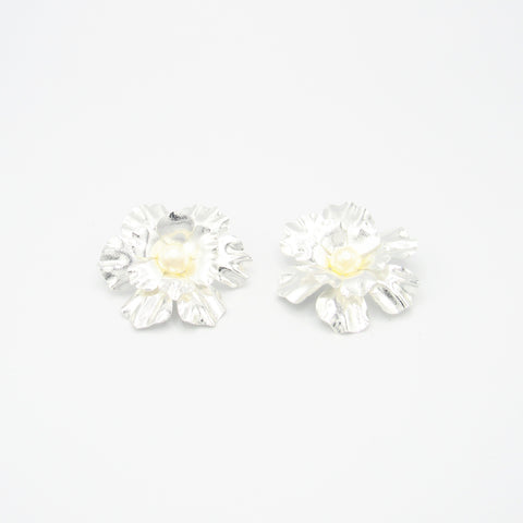 Flower Pearl Silver-Tone Studs Earrings