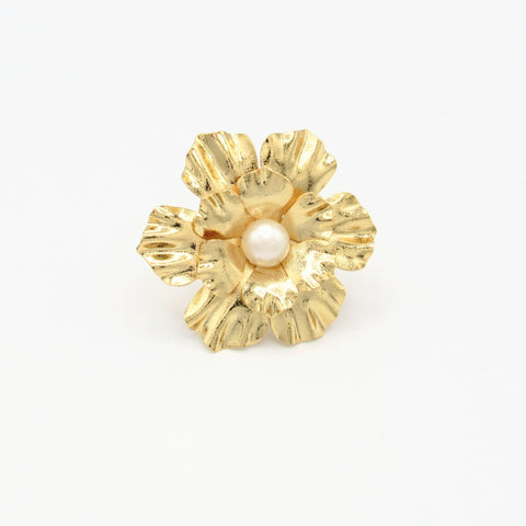 Pearl Flower Golden Big Ring