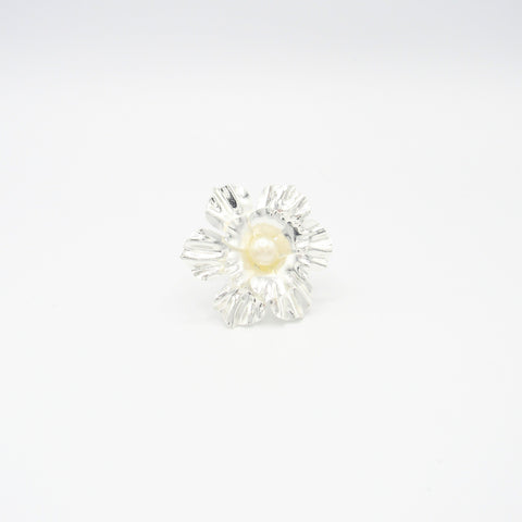 Pearl Flower Silver-Tone Big Ring