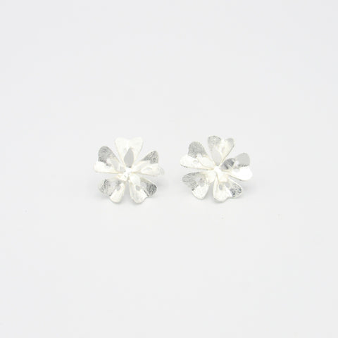 Five Petals Flower Mini Silver-Tone Studs Earrings