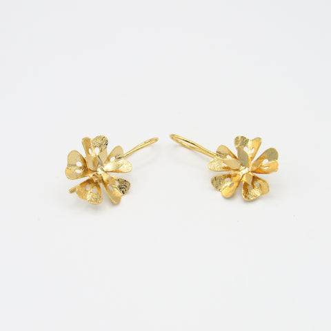 Five Petals Flower Mini Golden Drop Earrings