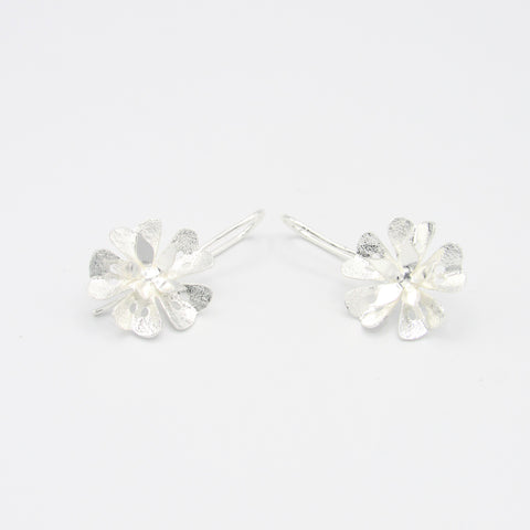 Five Petals Flower Mini Silver-Tone Drop Earrings