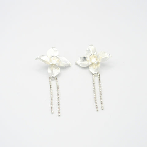 Four Petals Flower Silver-Tone Earrings