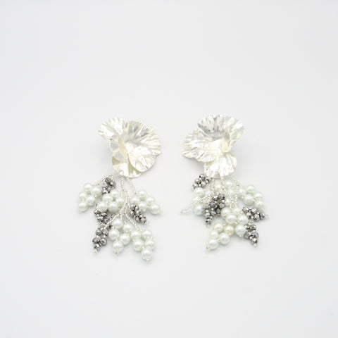 Flower Woven Silver-Tone Earrings Spring