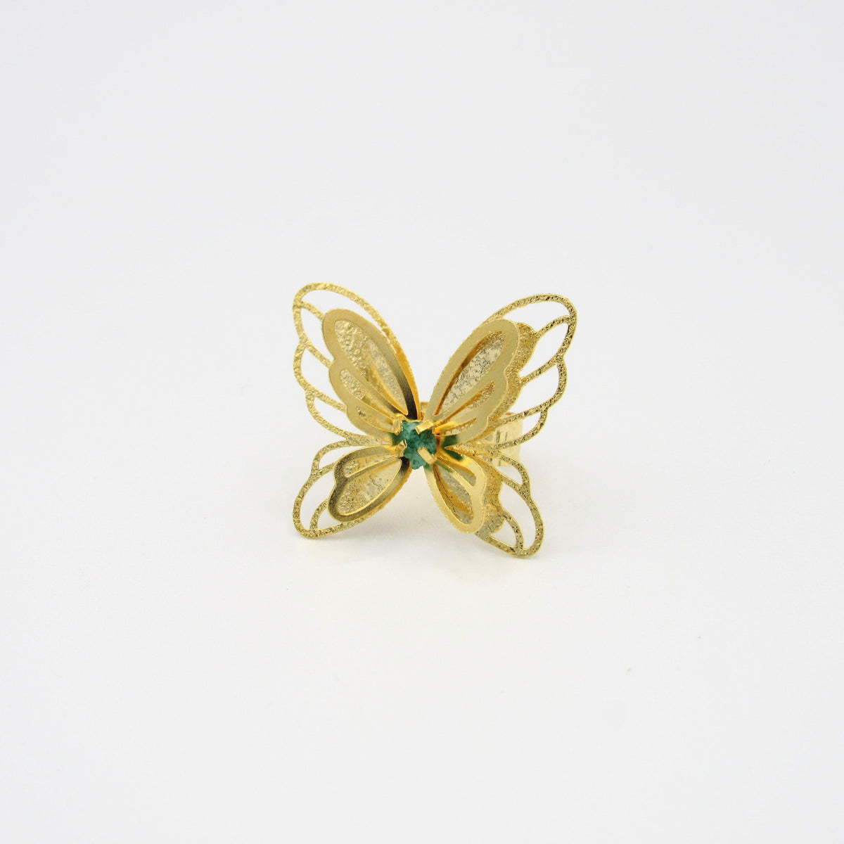 Butterfly Emerald Golden Big Ring