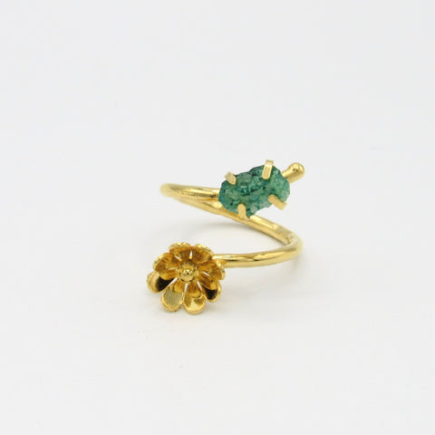 Flower Stem Emerald Golden Ring