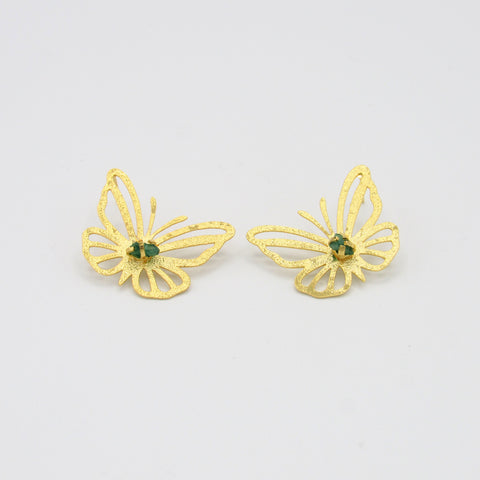 Emerald Butterfly Golden Studs Earrings