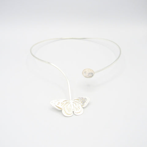 Butterfly Marbled Silver-Tone Hoop Necklace