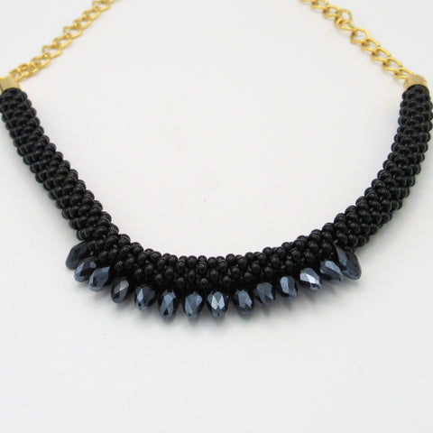 Black Crystal Woven Necklace