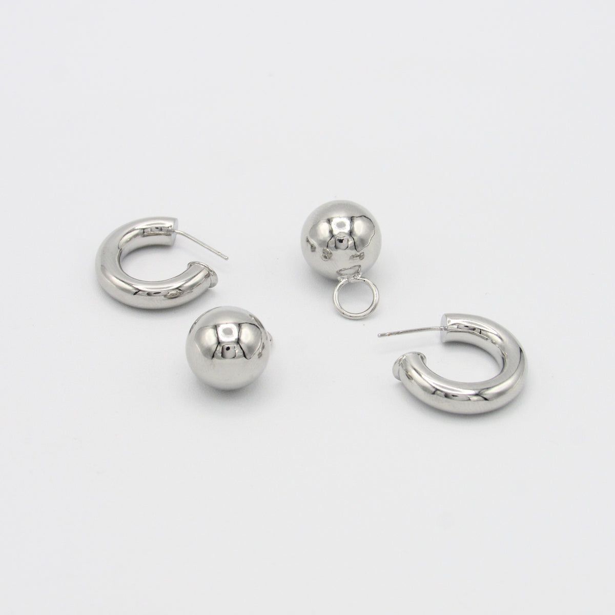 Spheres And Hoops Articulated Silver-Tone Hoops Earrings