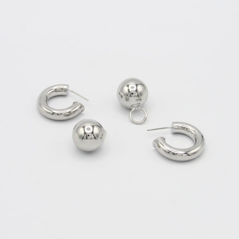 Spheres And Hoops Articulated Silver-Tone Hoops Earrings