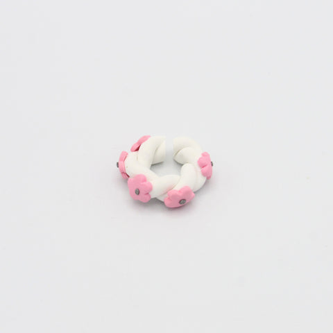 Braided Flowers White-Pink Ear Cuff