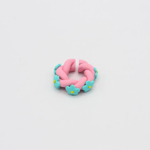 Braided Flowers Pink-Blue Ear Cuff