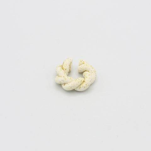 Clay Braided White And Gold Ear Cuff