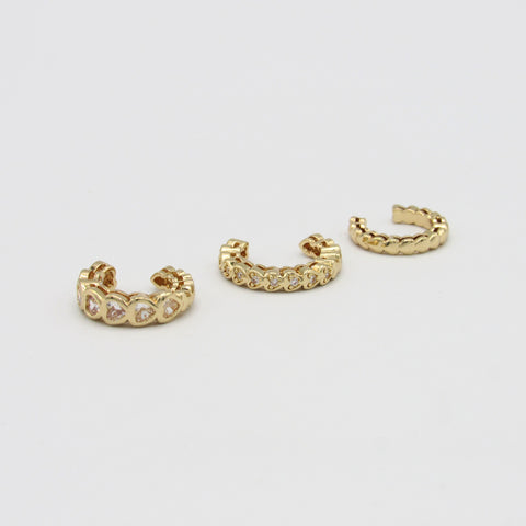 X3 Heart Golden Ear Cuff