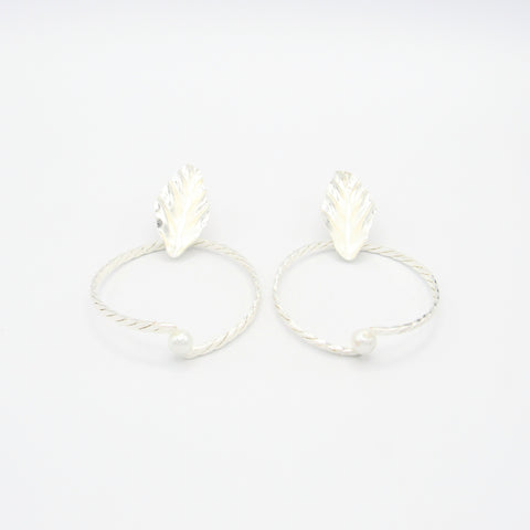 Hoops, Leaf And Pearl Silver-Tone Earrings