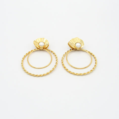 Hoops,Shells And Pearl Golden Earrings