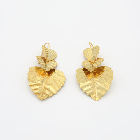 Triple Leaves Golden Earrings