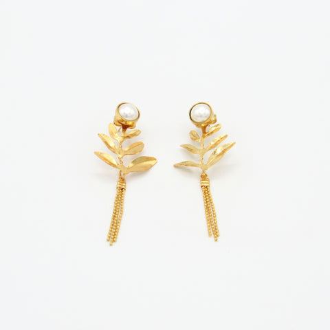 Branches Pearl Golden Studs Earrings