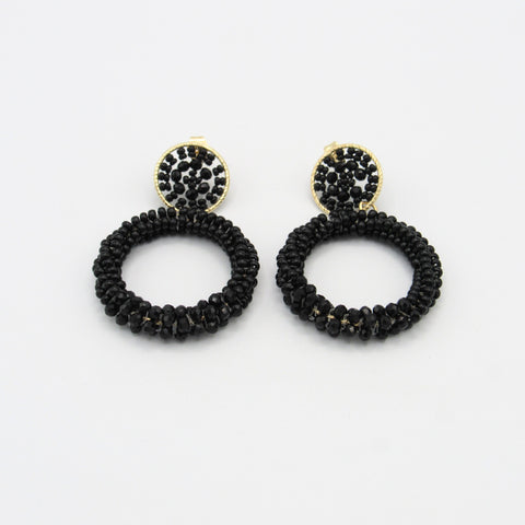 Woven Hoops Black Earrings