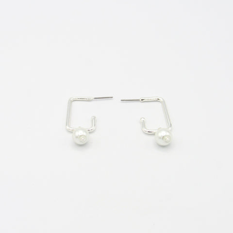 Pearl, Leaf, Fan Silver-Tone Square Hoops Earrings