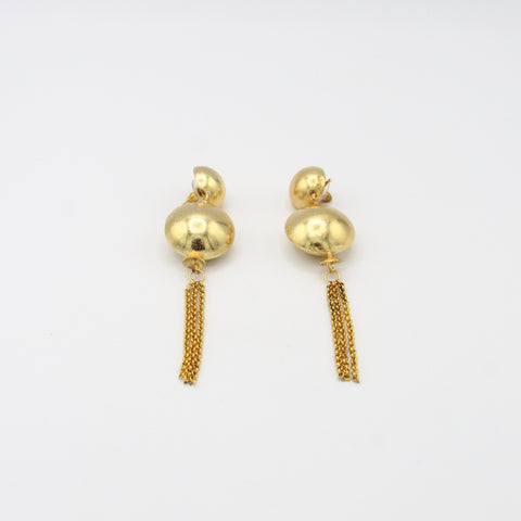 Double Ovals And Chains Golden Earrings