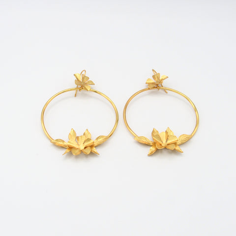 Flowers Circles Golden Drop Earrings