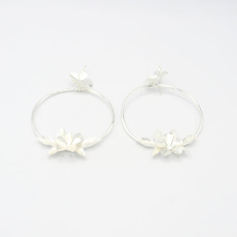 Flowers Circles Silver-Tone Drop Earrings