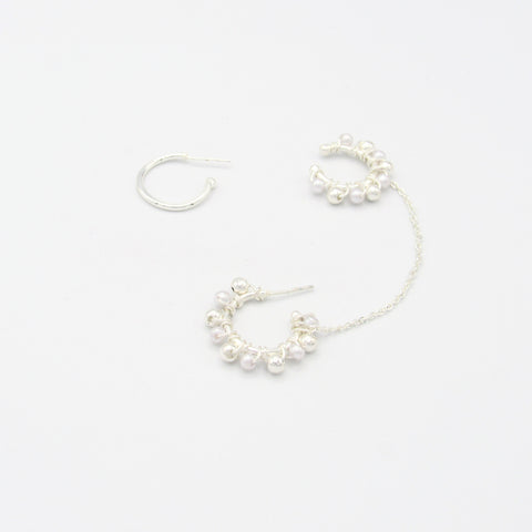 Twisted Balls Silver-Tone Hoops Earrings + Ear Cuff