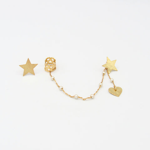 Stars Golden Studs Earrings + Ear Cuff