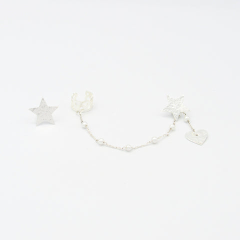 Stars Silver-Tone Studs Earrings + Ear Cuff