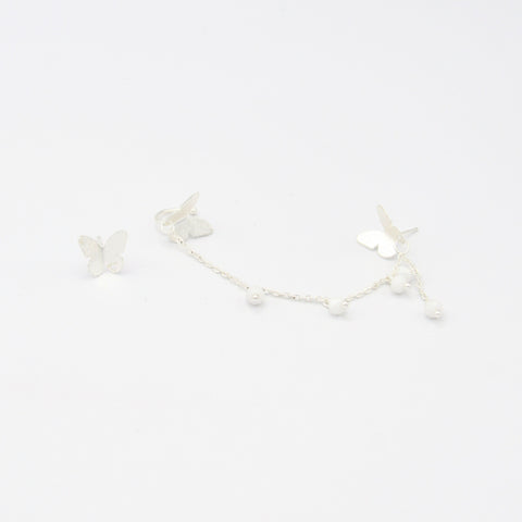 Butterfly Silver-Tone Studs Earrings + Ear Cuff